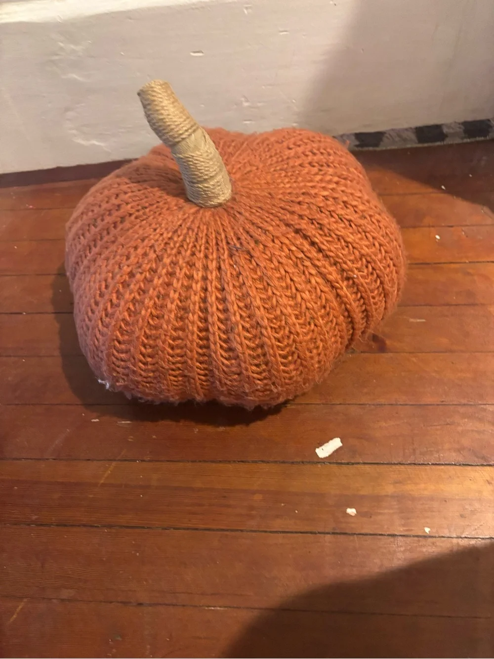 Hand-Knit Orange Pumpkin Pillow